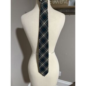 Vintage Pendleton Green Tartan Plaid 100% Virgin‎ Wool Neck Tie USA Office